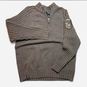 Brown Half-Zip Ribbed Men’s Sweater